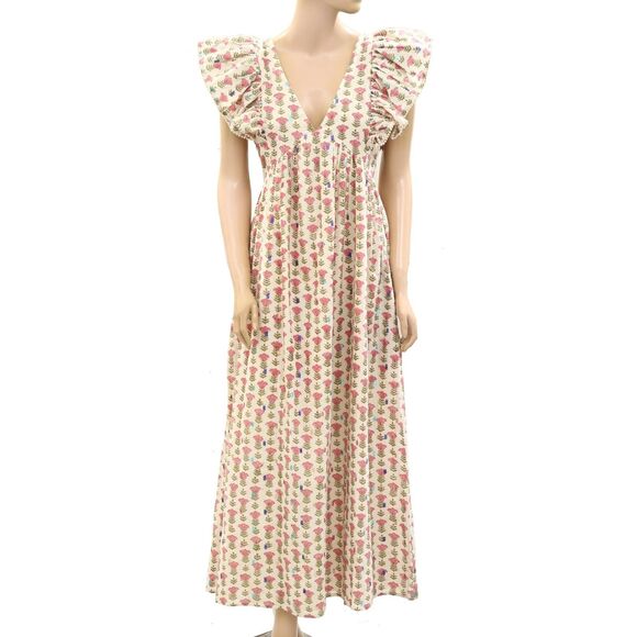 Saylor Anthropologie Floral Darya Maxi Dress Printed Cotton Lace Ruffle S 282025 - Picture 6 of 8
